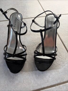 Rampage Black Patent Strappy T‑Bar High Heels